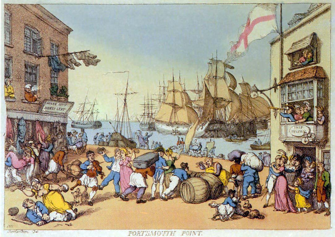Etching of Portsmouth Point by Thomas Rowlandson